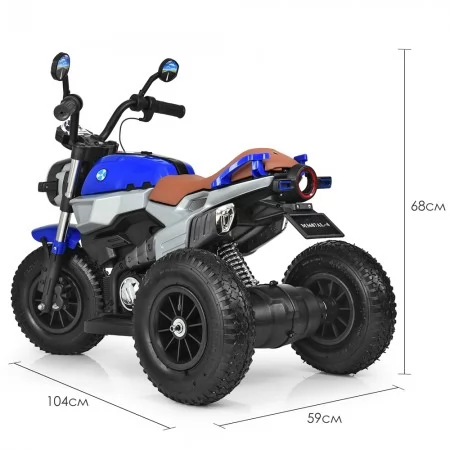 Детский мотоцикл BMW RnineT Scrambler Bambi M 3687 AL-4 синий, 2 мотора по 18W, надувные колеса, кожа, USB, MP3