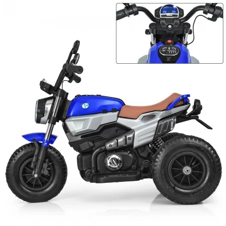 Детский мотоцикл BMW RnineT Scrambler Bambi M 3687 AL-4 синий, 2 мотора по 18W, надувные колеса, кожа, USB, MP3