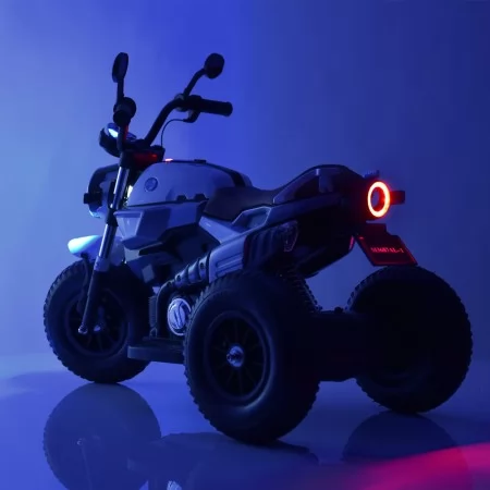Детский мотоцикл BMW RnineT Scrambler Bambi M 3687 AL-4 синий, 2 мотора по 18W, надувные колеса, кожа, USB, MP3