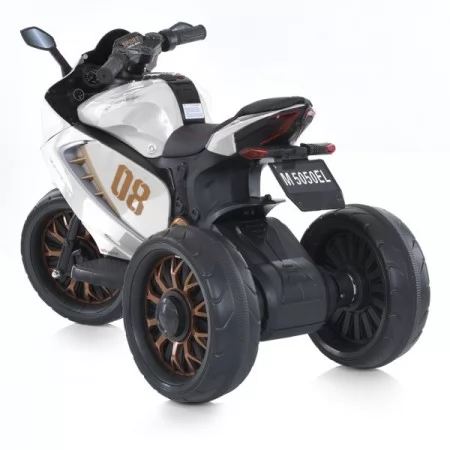 Дитячий мотоцикл Kawasaki Ninja M 5050ELR-1 на радіокеруванні, білий, 2 мотори по 25W, EVA, шкіра, MP3, USB, світло та музика