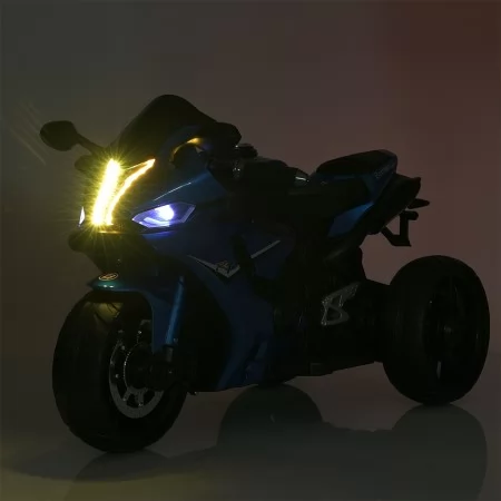 Детский мотоцикл Yamaha R1 M 5823ELS-4, 2 мотора по 35W, EVA, экокожа, MP3/USB/TF, Bluetooth, свет, голубой с автопокраской