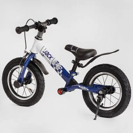 Велобег Corso "Skip Jack" 93307 СИНЕ-БЕЛЫЙ, надувные колеса 12", стальная рама с амортизатором, ручной тормоз, подножка