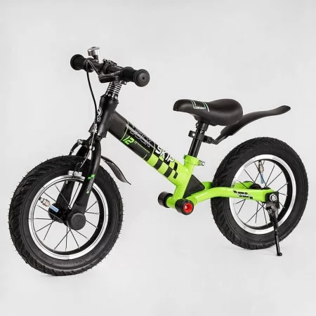 Велобег Corso "Skip Jack" 95112 ЧЕРНО-ЗЕЛЕНЫЙ, надувные колеса 12", стальная рама с амортизатором, ручной тормоз, подножка
