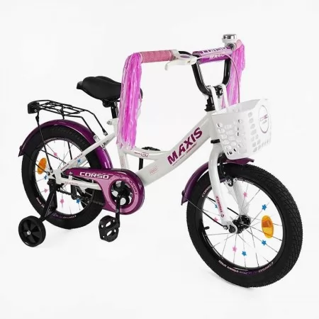 Велосипед 20" дюймів 2-х колісний "CORSO" MAXIS CL-20460 кошик, прикраси, ручне гальмо, дзвіночок, додаткові колеса, ЗІБРАНИЙ НА 75, в коробці