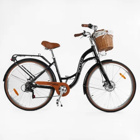 Велосипед городской Corso "Sonata" SN-28033 + КОШИК обладнання Shimano 7 швидкостей, алюмінієва рама 18’’, кошик, фара